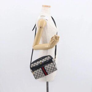 GUCCI GG Supreme Sherry Line Shoulder Bag PVC Navy Gold 378 02 004 Auth ka104